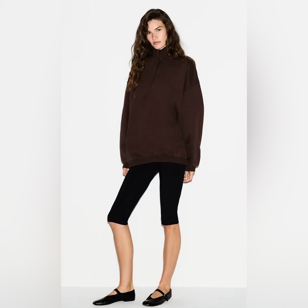 Skims NWT Boyfriend Fleece Slouchy Half Zip Pullover Expresso Color Size M